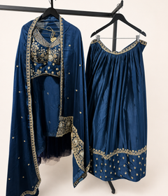 Royal Deep Sea Blue Silk with Elegant Work Lehenga Set