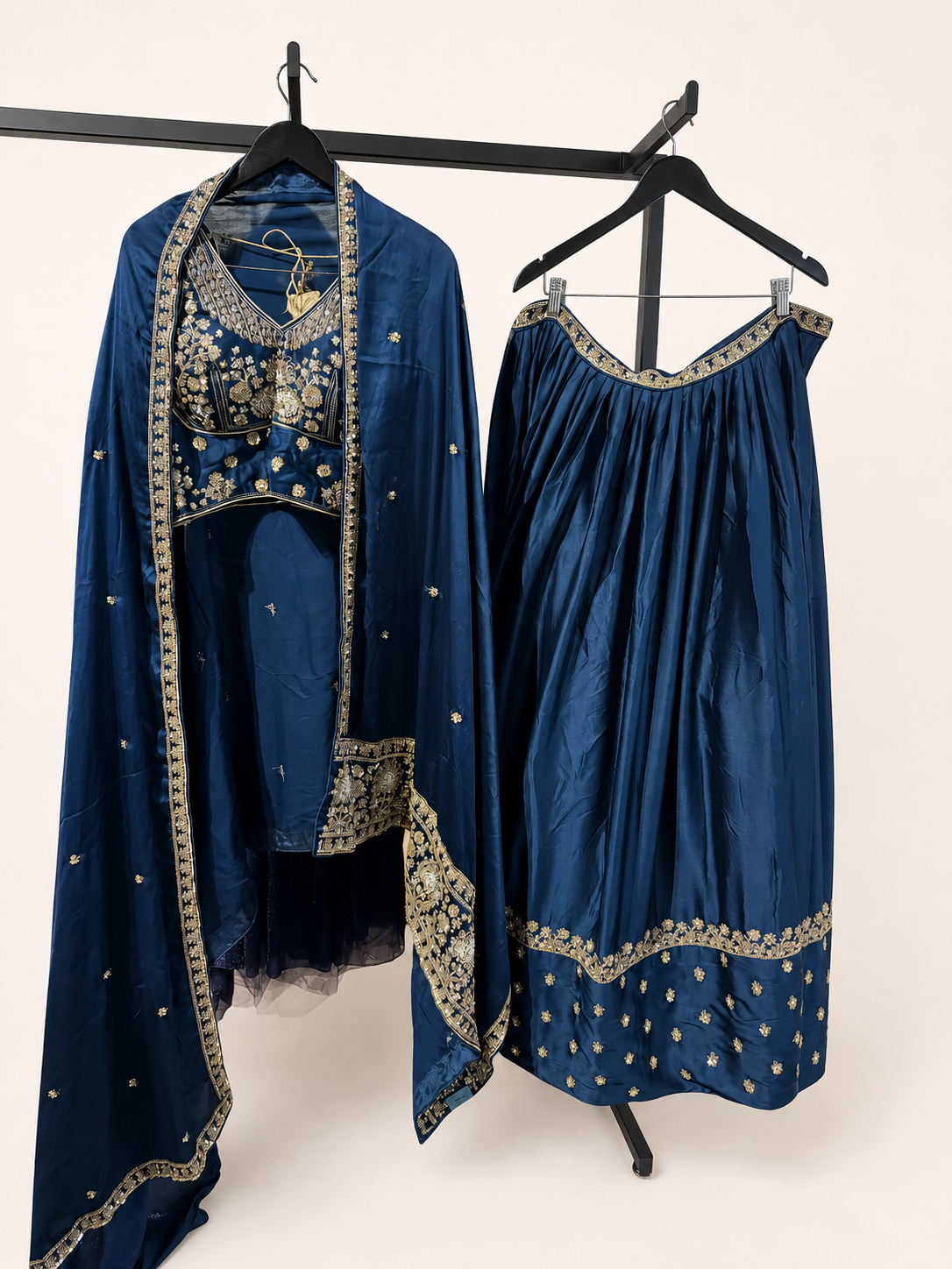 Royal Deep Sea Blue Silk with Elegant Work Lehenga Set