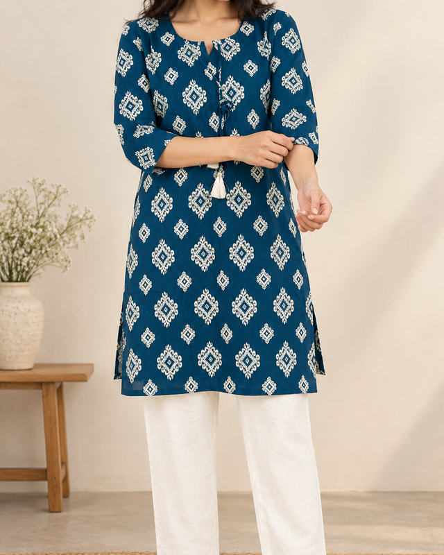 Bandhani Diamond Print Kurta Palazzo Set in Blue