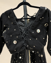 Black Mirror Dupatta Garba Set Long Sleeve Blouse Back Criss Cross