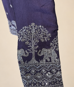 Mens V Nevk Purple Soft Material Kurta with Silver Elephant Embroidery