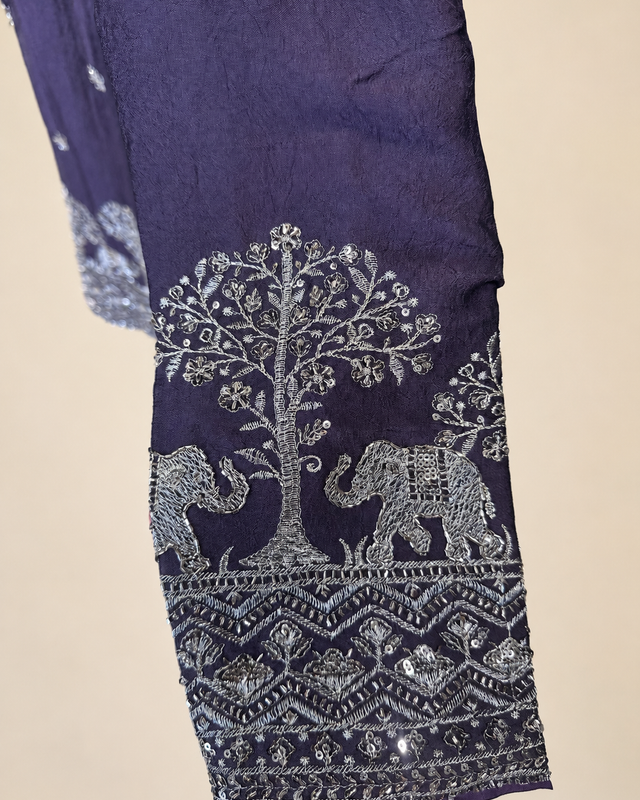 Mens V Nevk Purple Soft Material Kurta with Silver Elephant Embroidery