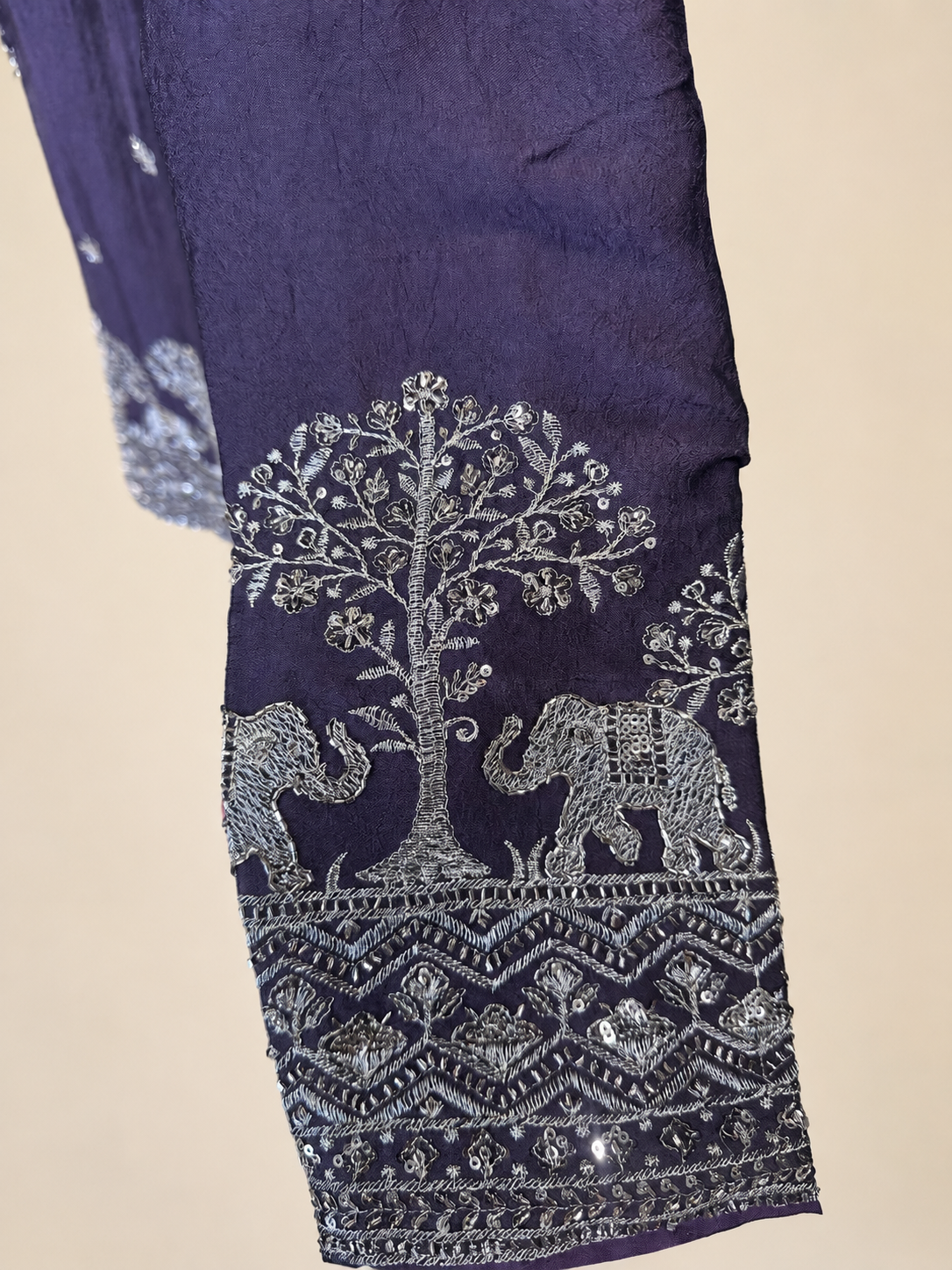 Mens V Nevk Purple Soft Material Kurta with Silver Elephant Embroidery