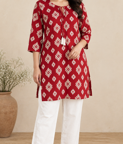 Bandhani Diamond Print Kurta Palazzo Set in Red