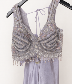 Heavy Lavender Crop Top with Soft Pre-Stiched Saree