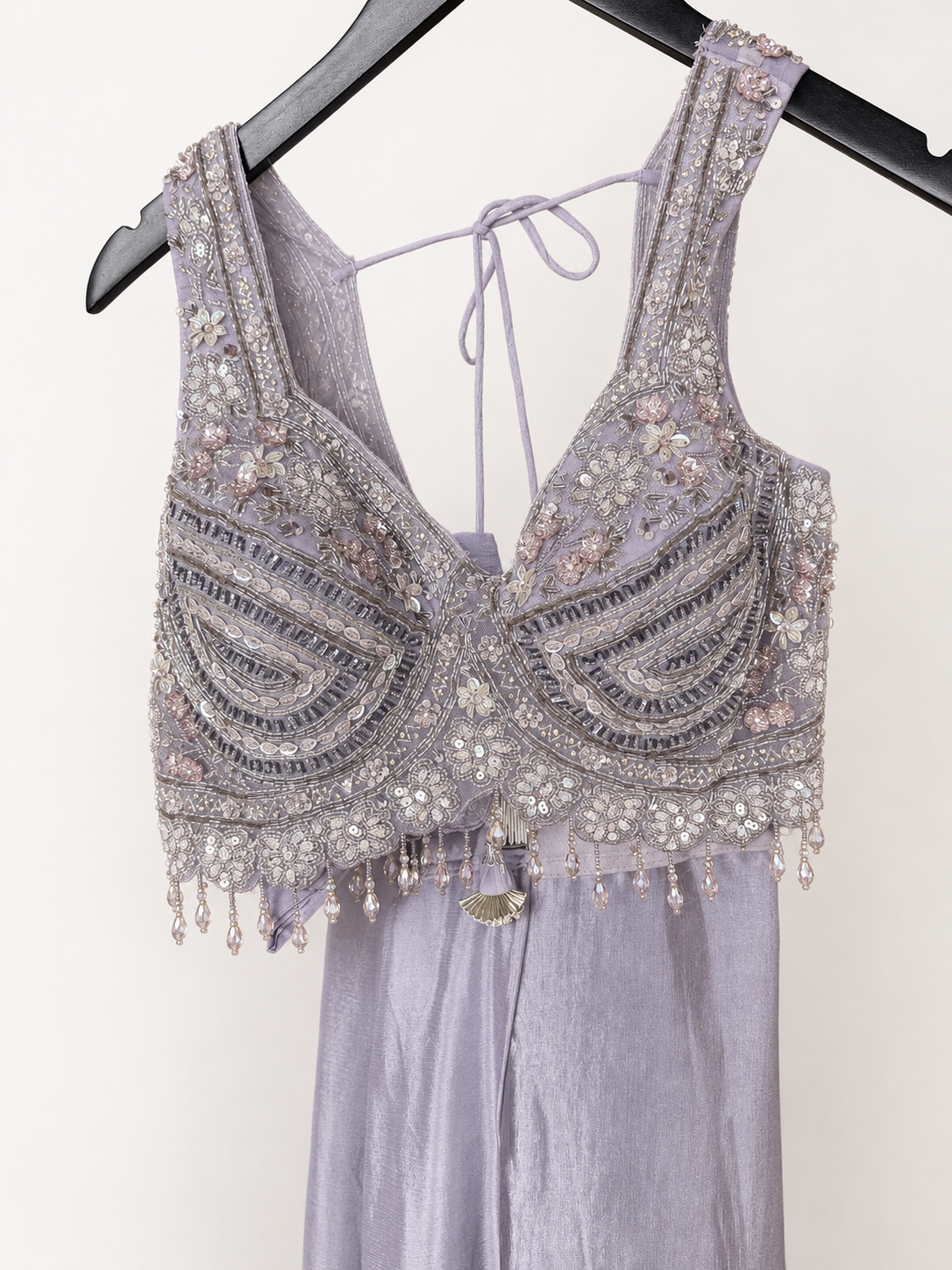 Heavy Lavender Crop Top with Soft Pre-Stiched Saree