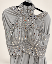 Halter Top Grey Sequence mirror work Pre-Stiched stitched Saree Soft and Stretchy Material