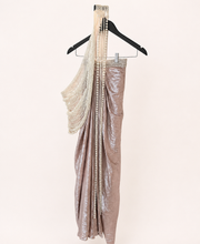 Blush Pearl Draped Saree Set with Pearl Dupatta attached