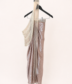 Blush Pearl Draped Saree Set with Pearl Dupatta attached