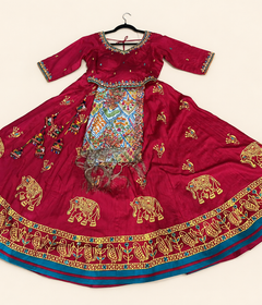 Bright Red Traditional Garba Lehenga Set