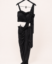 Black Stone Floral Pre-Stiched Saree