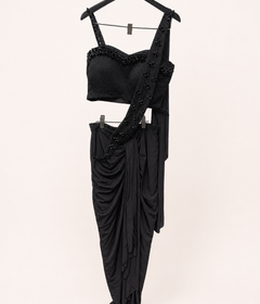 Black Stone Floral Pre-Stiched Saree
