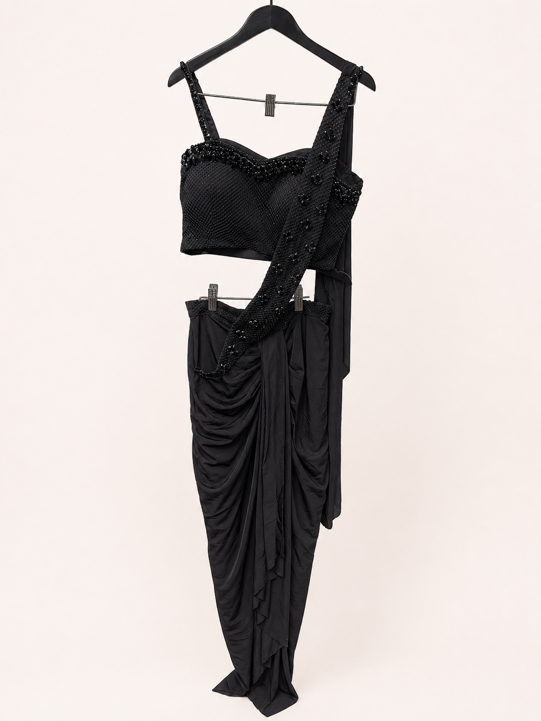 Black Stone Floral Pre-Stiched Saree