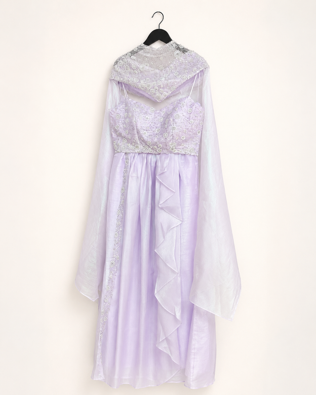 Long Sleeve Sweetheart Neck Purple Gown Dress