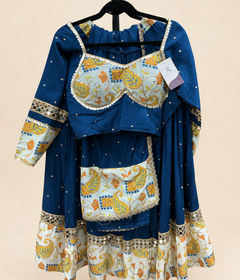 Blue and White Floral Riniya Lehenga Set