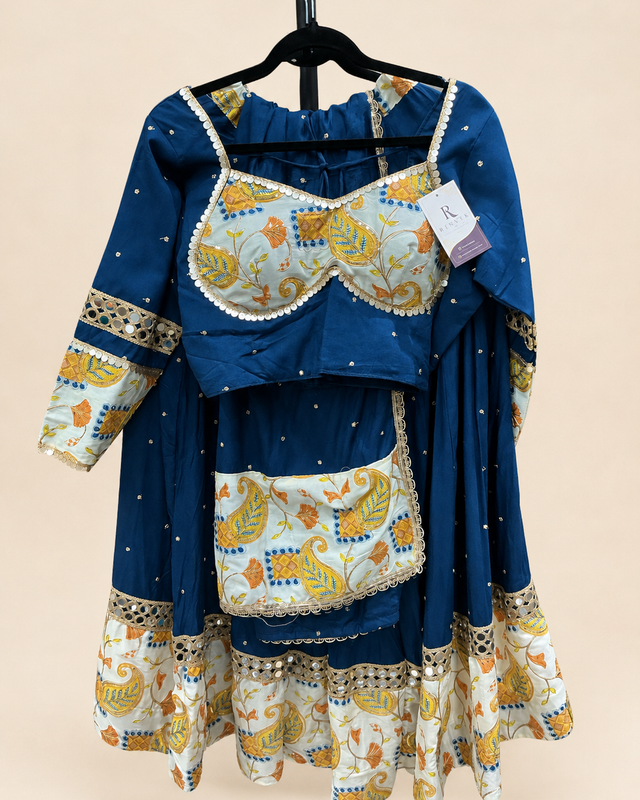 Blue and White Floral Riniya Lehenga Set
