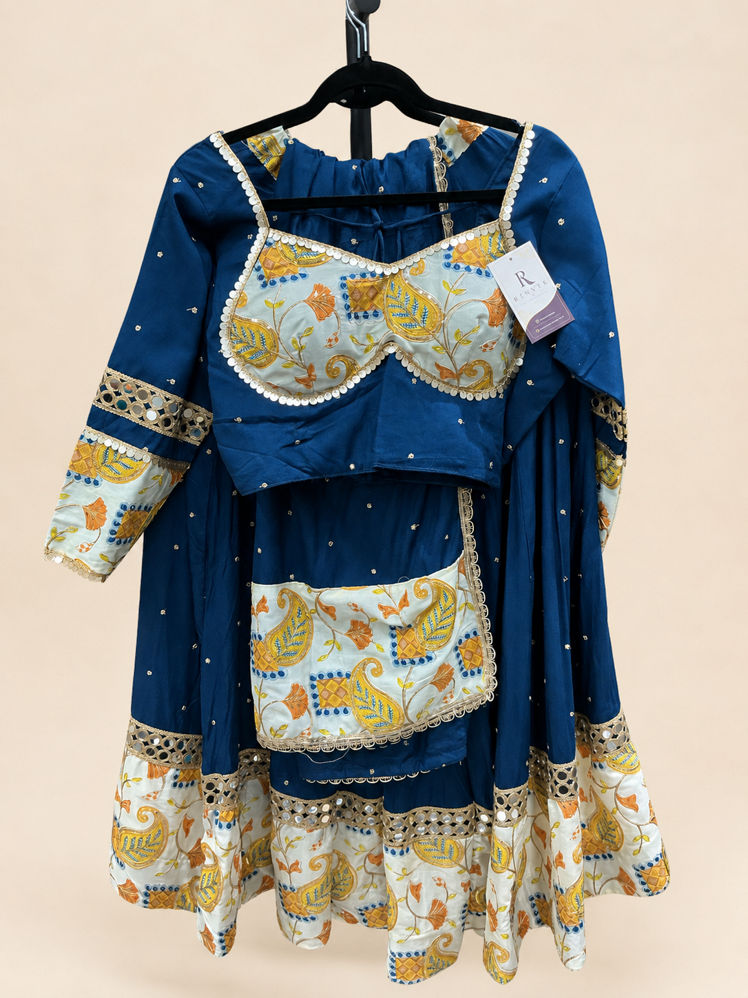Blue and White Floral Riniya Lehenga Set