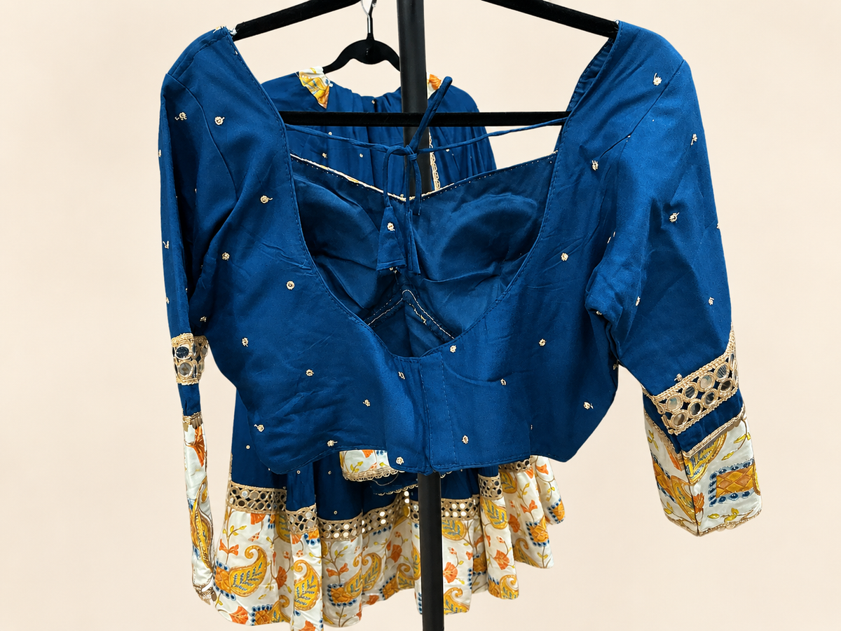Blue and White Floral Riniya Lehenga Set