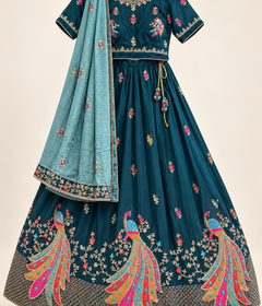 Royal Blue Peacock Sequence with Light Blue Dupatta Lehenga Set