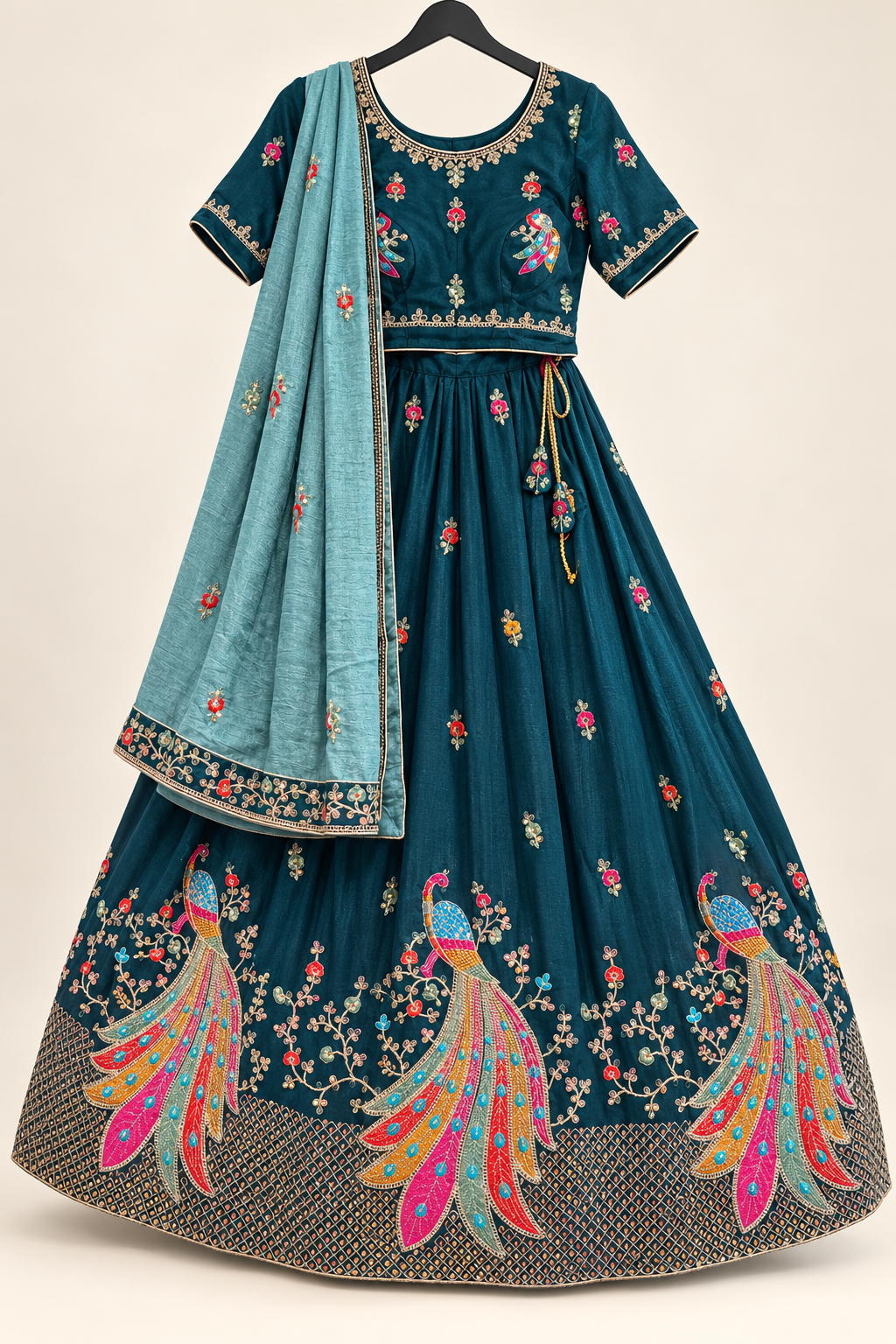 Royal Blue Peacock Sequence with Light Blue Dupatta Lehenga Set