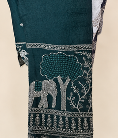 Mens Button Green Soft Material Kurta with Gold Elephant Embroidery