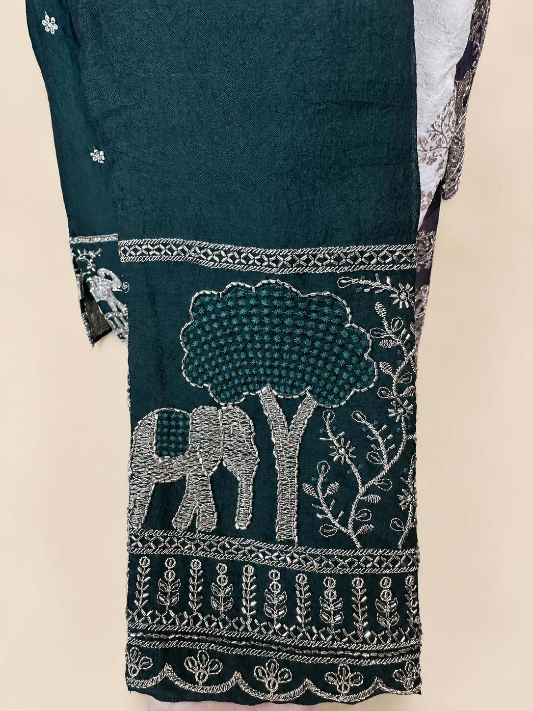 Mens Button Green Soft Material Kurta with Gold Elephant Embroidery