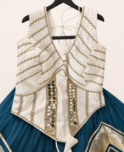 White and Blue Cross Cut Choli Design with Sleeveless Top