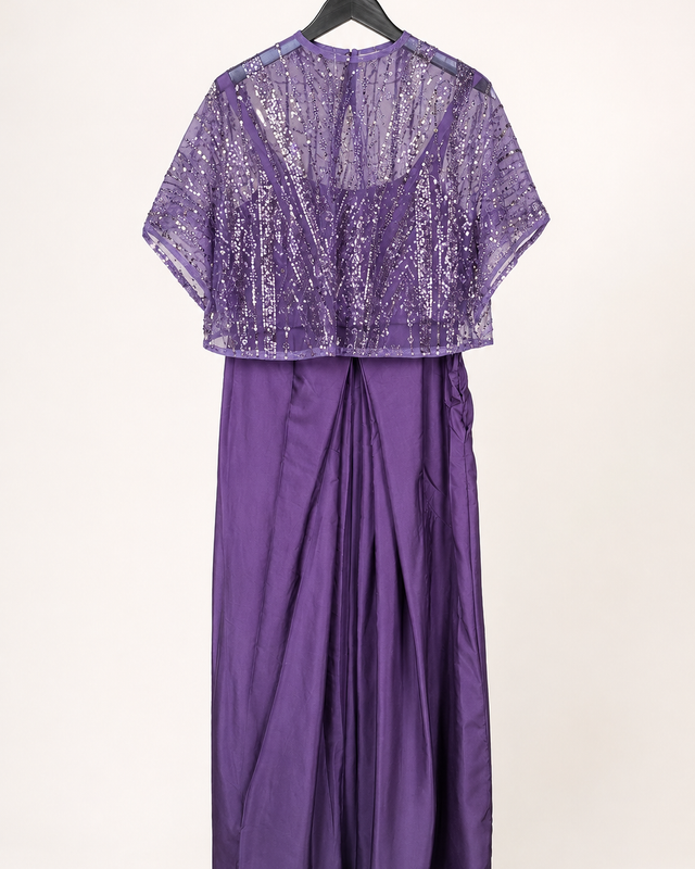Purple crop top with skirt with Cape top as dupatta