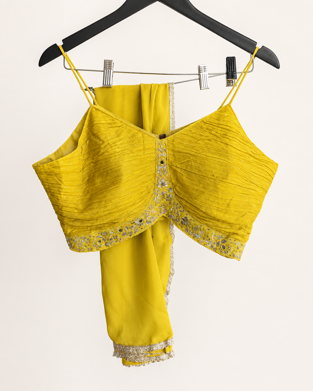 Mustard Yellow Crop Top Palazzo Set Heavy