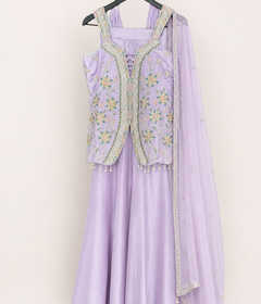 Light Purple Cut Top with Knotted Top Palazzo Set and Choker Dupatta