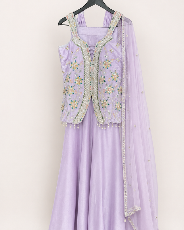Light Purple Cut Top with Knotted Top Palazzo Set and Choker Dupatta
