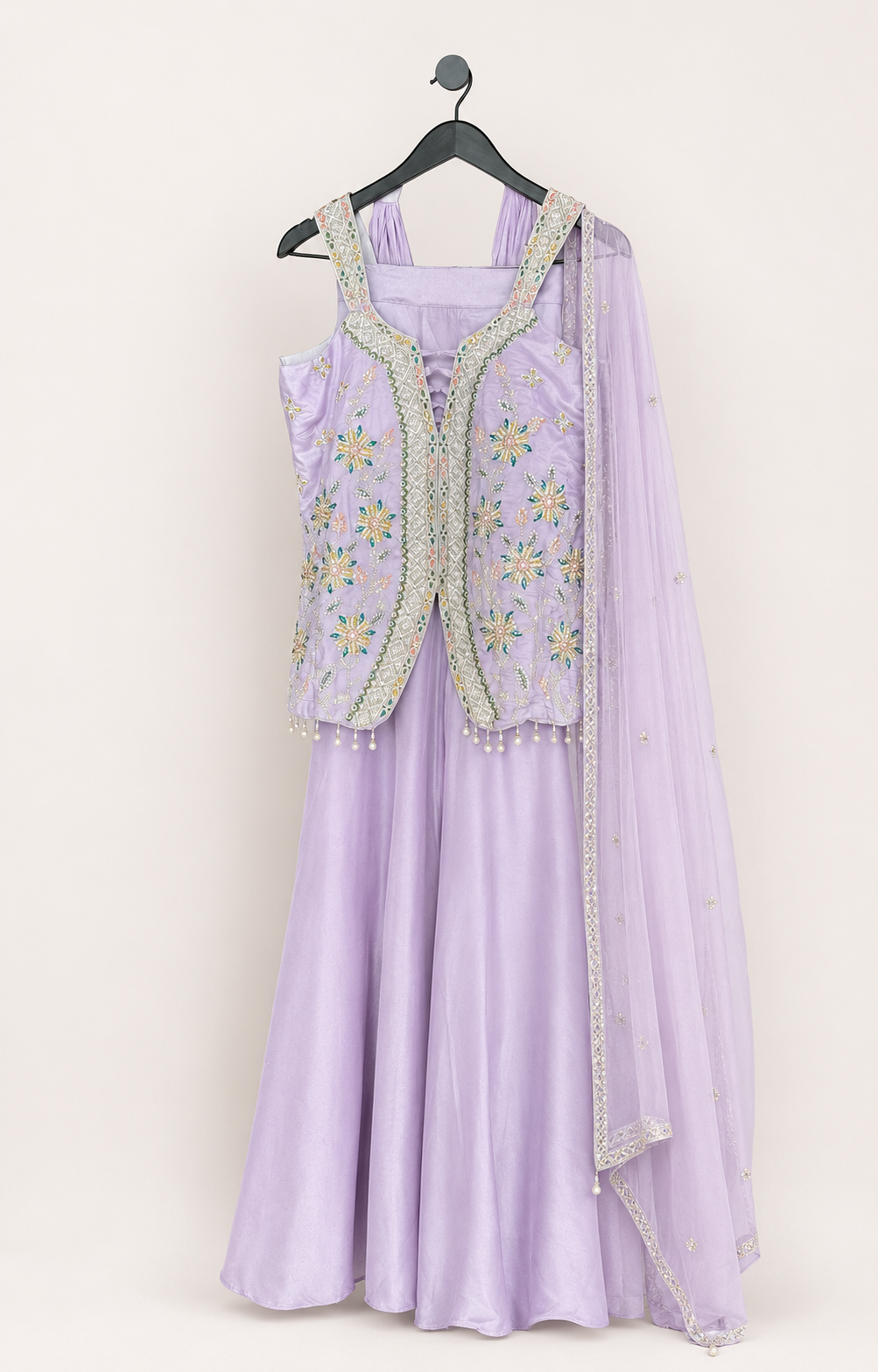 Light Purple Cut Top with Knotted Top Palazzo Set and Choker Dupatta