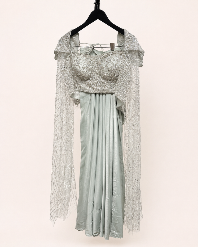 Sage Green Crystal Corset Extra Long Sleeve