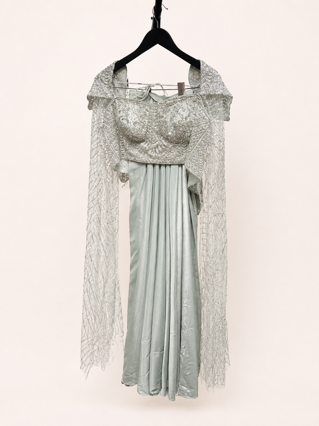 Sage Green Crystal Corset Extra Long Sleeve