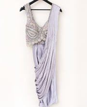Heavy Lavender Crop Top with Soft Pre-Stiched Saree