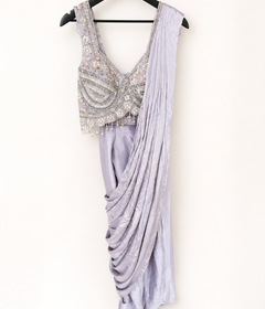Heavy Lavender Crop Top with Soft Pre-Stiched Saree