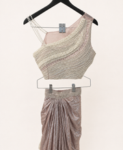 Blush Pearl Draped Saree Set with Pearl Dupatta attached