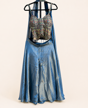 Deluxe Blue Corset Style Palazzo Suit Metallic Color