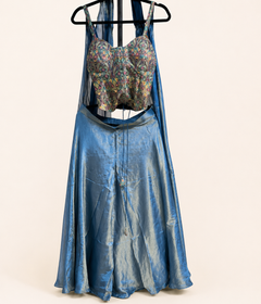 Deluxe Blue Corset Style Palazzo Suit Metallic Color