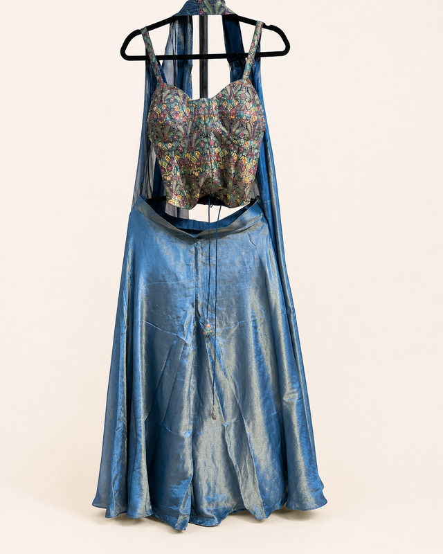 Deluxe Blue Corset Style Palazzo Suit Metallic Color