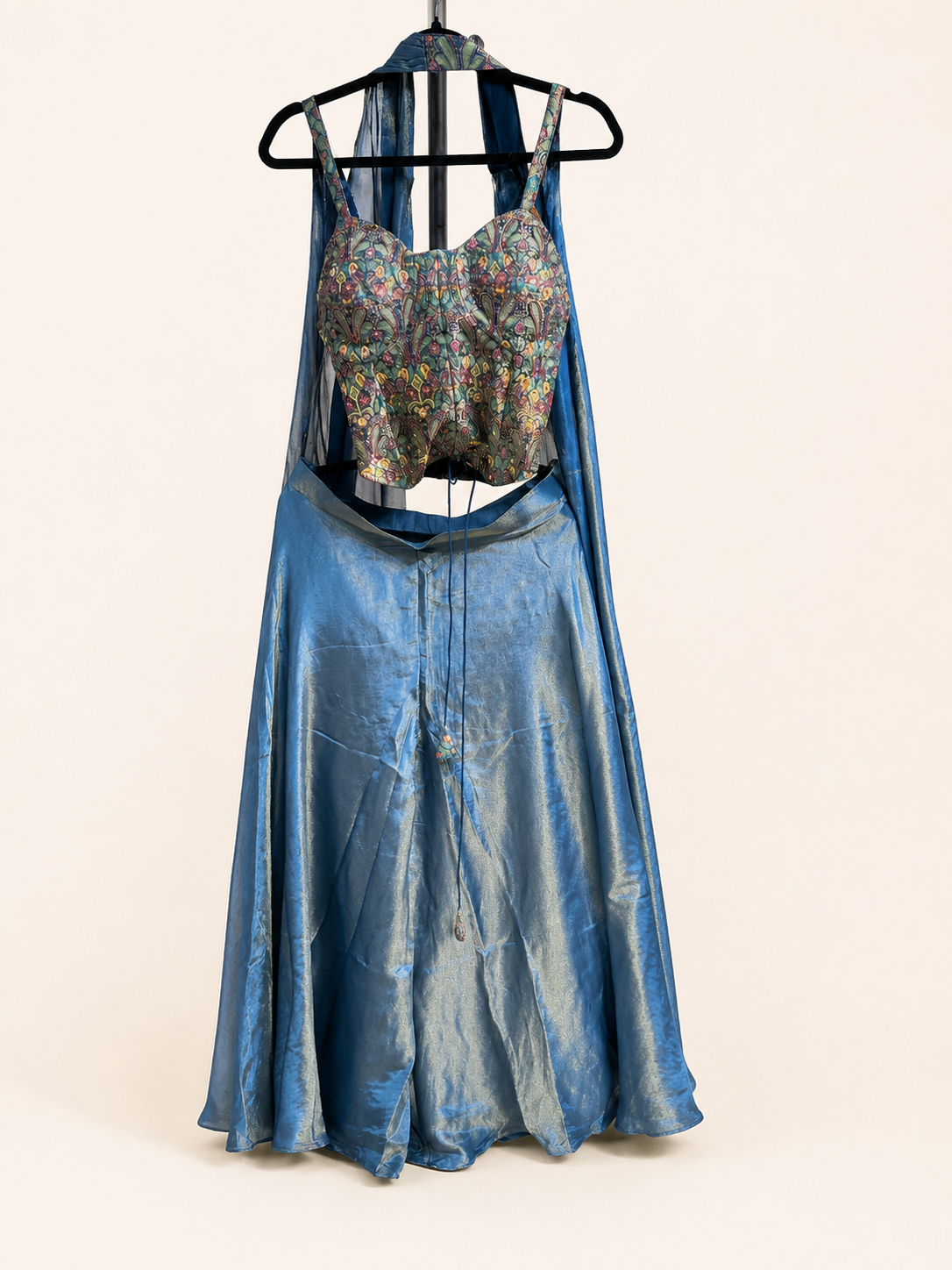 Deluxe Blue Corset Style Palazzo Suit Metallic Color