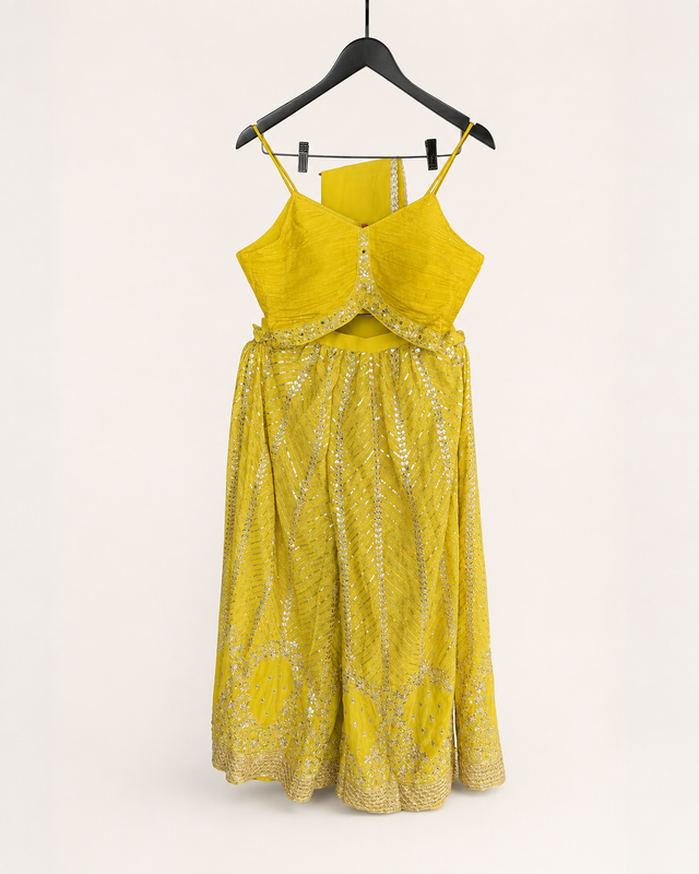 Mustard Yellow Crop Top Palazzo Set Heavy