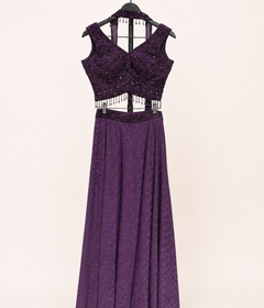 Purple Striped Gown Soft Material Choker Dupatta