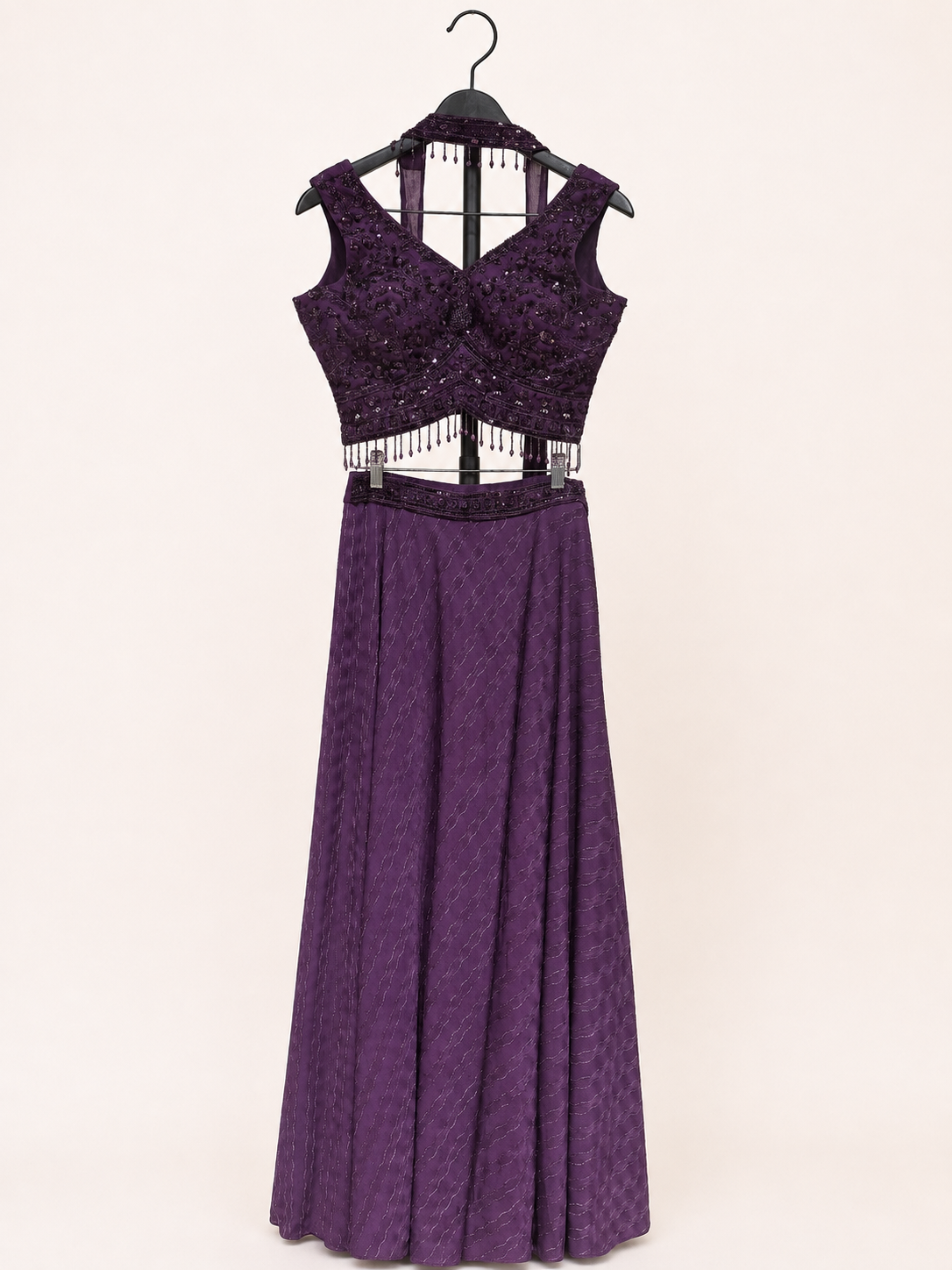 Purple Striped Gown Soft Material Choker Dupatta