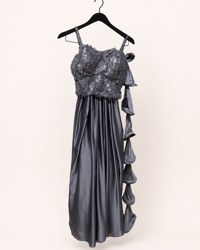 Charcoal Sequin Corset Satin Set