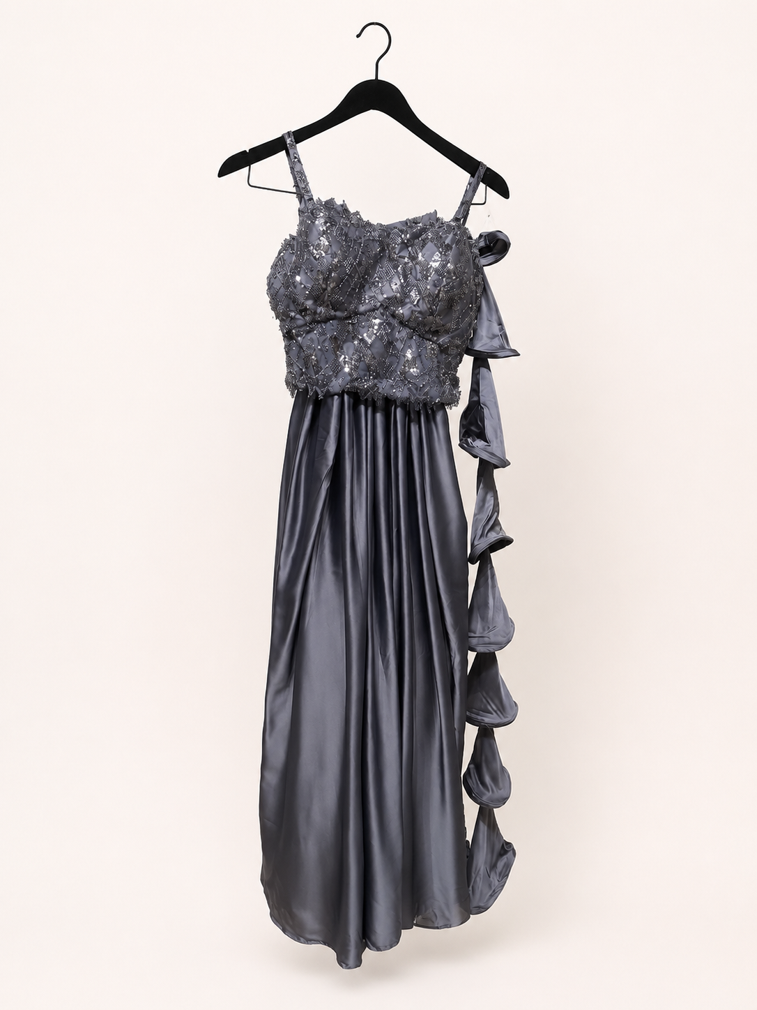 Charcoal Sequin Corset Satin Set