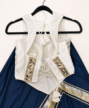 White and Blue Cross Cut Choli Design with Sleeveless Top