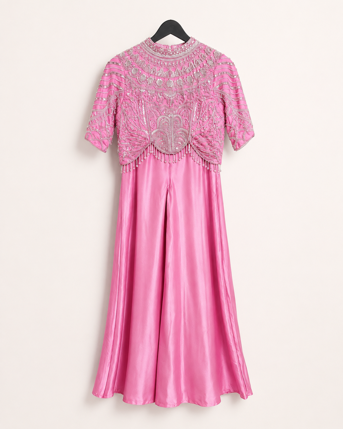 Pink Luxe Embellished Palazzo Set with Attached Dupatta