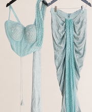 Aqua Green Sequence Wire Crop Top Corset Pre-Stiched Skirt