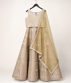 Mustard Yellow Pattern Rhinestone Lehenga Set